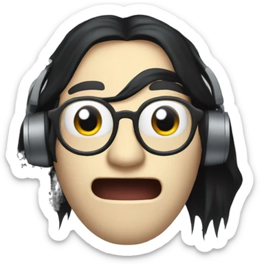 long haired pale vampire man, long black hair, big headphones and glasses sticker