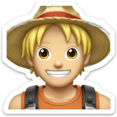 Garçon cheveux blond avec le chapeau de Luffy tenant une manette de console à la main sticker