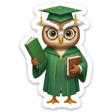 owl professor in green cloak graduation sticker