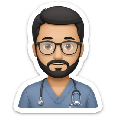 male with a scrubs color gray and blanck hair and tan skin and beard and glasses sticker
