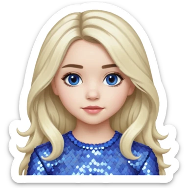 Sabrina Carpenter with long platinum blonde hair, periwinkle sequin outfit sticker