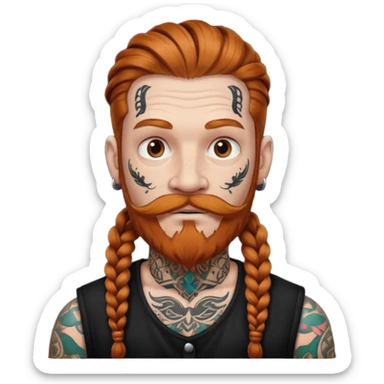 thick very dark ginger braids man very white old very tattoed with the whitest mustache ever sticker