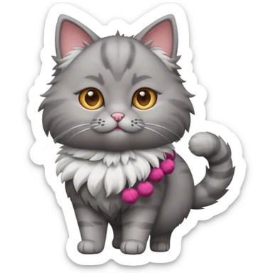 A sleek grey cat twirling pom-poms with confident energy. sticker