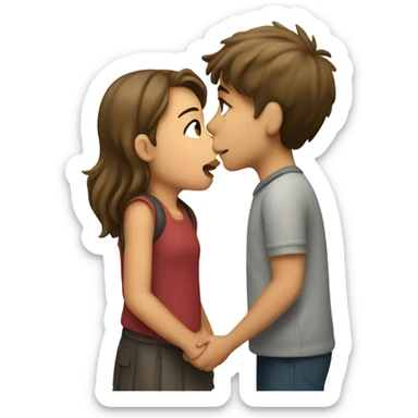 A girl kissing a boy and a sign pointing to the boy saying "ryder sticker