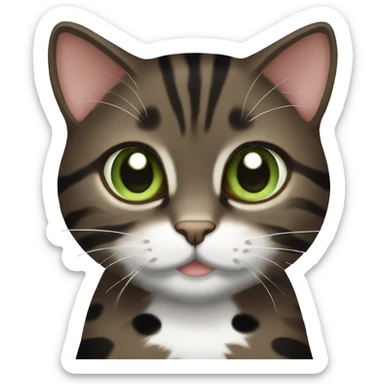 Dark brown tabby dark brown black spotted with white paws cat with brown-green eyes  sticker
