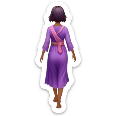 A small figure walks back across a foggy bridge, holding soft pink and purple orbs in each hand—symbolizing compassion and forgiveness. A gentle heart aura trails behind them, showing healing in motion. sticker