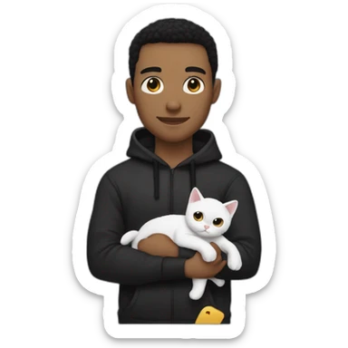 white man black hair, beany in tracksuit holdin black cat like a baby in arms sticker