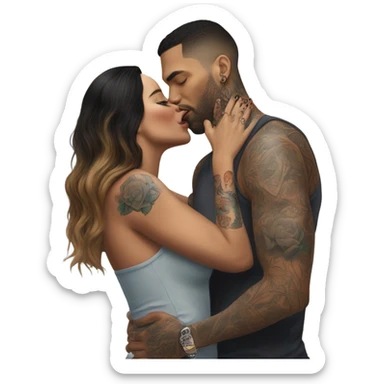 Photo Realistic beautiful woman kissing a very handsome tattooed man sticker