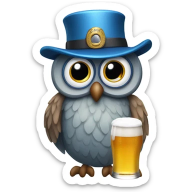 Blue owl wearing a hat you can drink beer from sticker