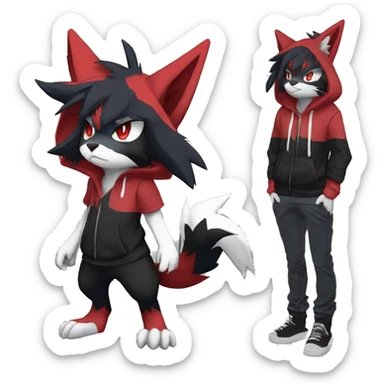 Edgy Cool Anthro Zoroark-Zangoose-Litten Fakemon Fursona Hoodie Full Body sticker