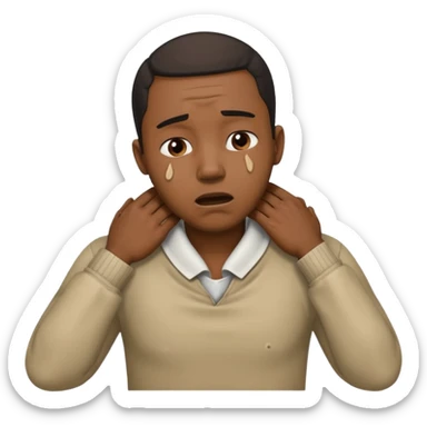 make a photo of a black man who is choking himself with his hands but his hands are on his neck sticker