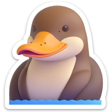 Noble platypus portrait, calm and composed, sleek build with velvety brown fur, distinctive duck-bill, observant hazel eyes, sophisticated features, soft serene glow, intelligent and enigmatic, ancient uniqueness sticker