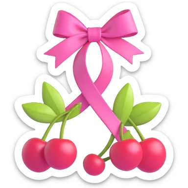 two cherries linked by a pink ribbon bow sticker