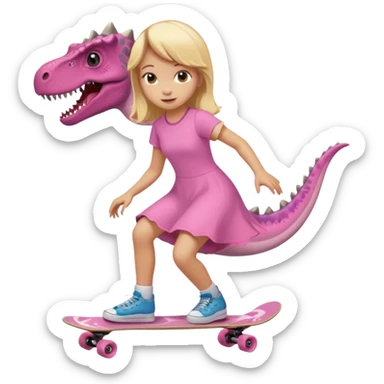 Dinosaur on a skateboard pink dress for girls in pink  sticker