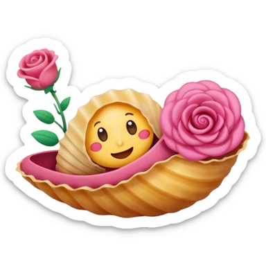 "Un'emoji che raffigura una conchiglia e una rosa fuse insieme in stile cartone animato, sfondo trasparente" sticker