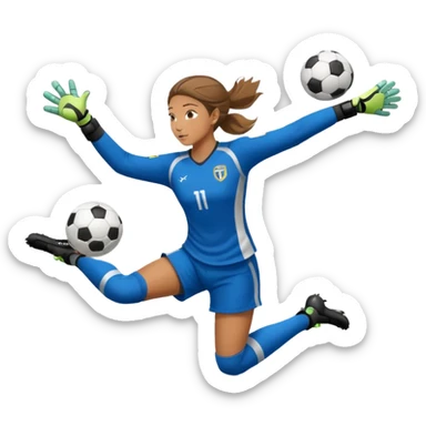 make a girl goalie diving through the air with one soccer ball in her hands sticker
