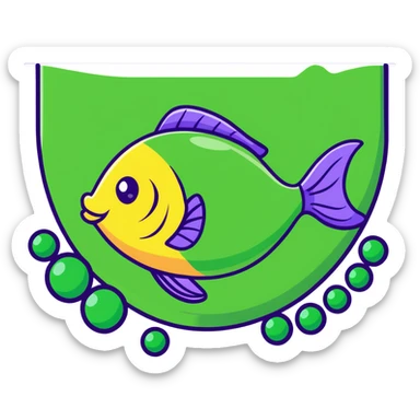 A fish swimming next to green peas sticker