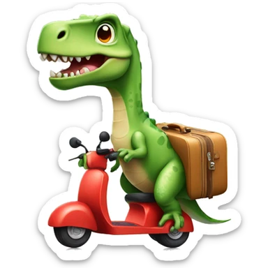 Dinosaure sur un scooter avec une valise  sticker