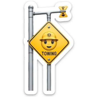 A 3D cartoon street sign showing a towing symbol, on a metal pole, clean background, Memoji-style rendering. sticker