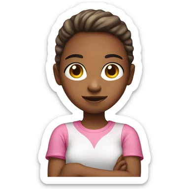 young girl with white skin, pink T-shirt, phone in hands sticker