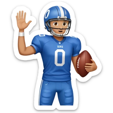 football player wearing blue jersey with number 0 sticker