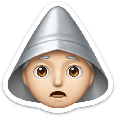 frightened emoji wearing a pointy silver tinfoil hat sticker