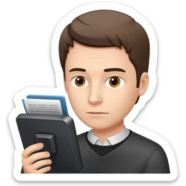 a man looks at the text from the prompter sticker