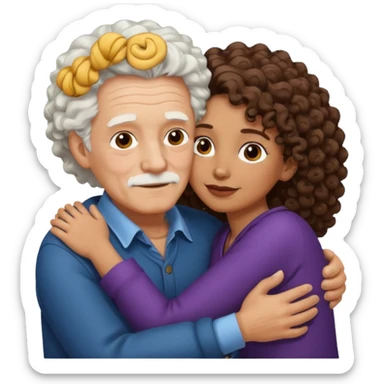 Old man hugging brown skin curly hair woman sticker