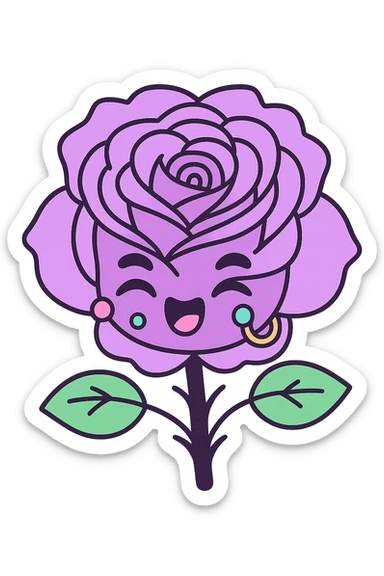 Add pastel-colored piercings to the pastel goth rose emoji, keep the style and pastel palette, with no background. sticker