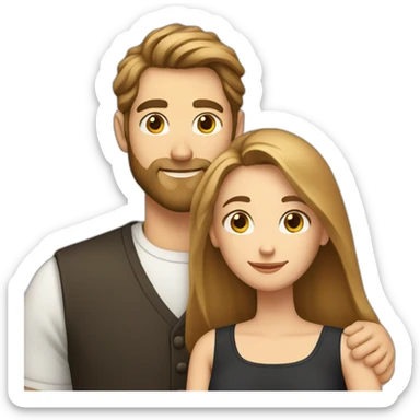 White man light brown beard and hair hugging white woman with long black hair sticker