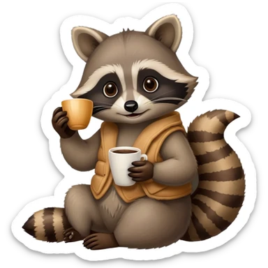raccoon with a cup of hot coffee and a croissant  sticker