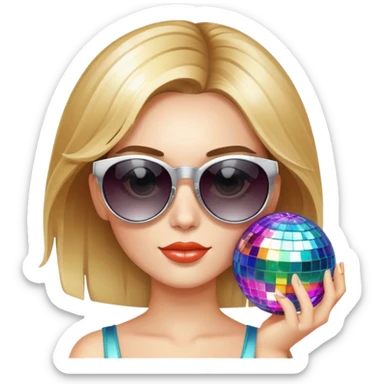 a girl wearing sunglasses with a disco ball on top sticker