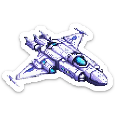 Space cruiser with sleek design and glowing engines, flying through stars sticker