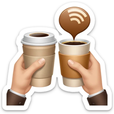 left hand giving a video file icon, right hand giving a coffee cup, simple, clear, no text sticker