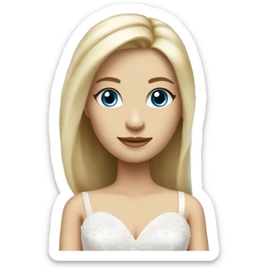 Full length photo of bride with shoulder length straight blonde hair and blue eyes.  sticker