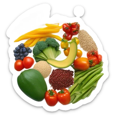 Look up on a large white round plate of healthy food sticker