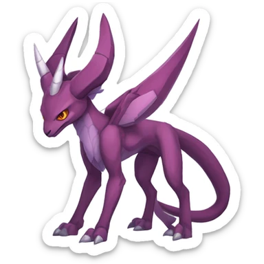 Mauve-maroon-red-violet-colored edgy anthro-genesect-raptor-scalie-sona-Fakémon-hybrid with a mane on head and back and horns full body sticker