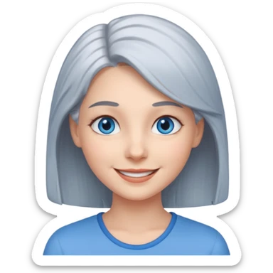 smiling girl with blue eyes and grey hair sticker