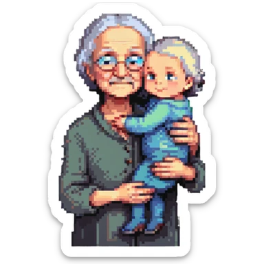 old person holding a child in their arms sticker