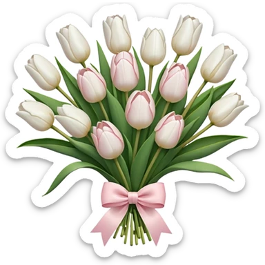 White tulips bouquet with light pink bow  sticker