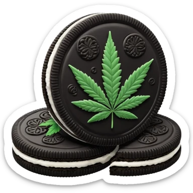 black and white oreo cookies with cannabis leaf sticker