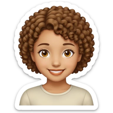 Girl showing happiness, medium skin tone, short curly hair sticker