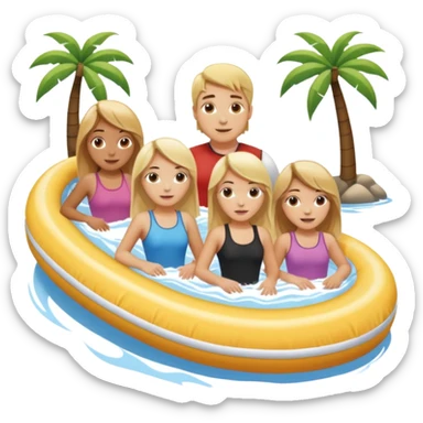 2 girls and 2 men on the lazy river waterslide. 1 girl and 1 guy have blonde hair and 1 girl and 1 guy have BROWN HAIR. we are all very pale. 4 PEOPLE  sticker