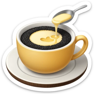 white cup of sugar and black sesame seeds and butter without a face sticker