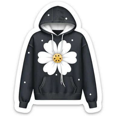 The BLACK Denim Tears Hoodie features a black base with distinctive white open flower spots with empty space in the middle, These hollow ring-like patterns are scattered across. sticker