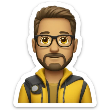 man yellow jacket nerd glasses and goatee sticker