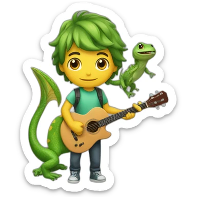 boy with guitar and lizard sticker