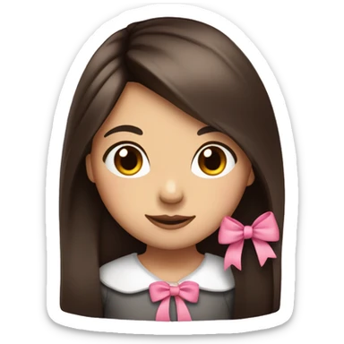 cute girl with dark long straight brown hair with pink bow in hair on te side sticker