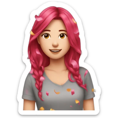 girl-long-straight-rosered-hair-throwing-confetti sticker