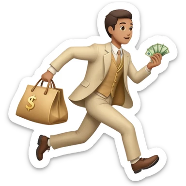 Man in costume, holding a bag money, side view, male, running away sticker